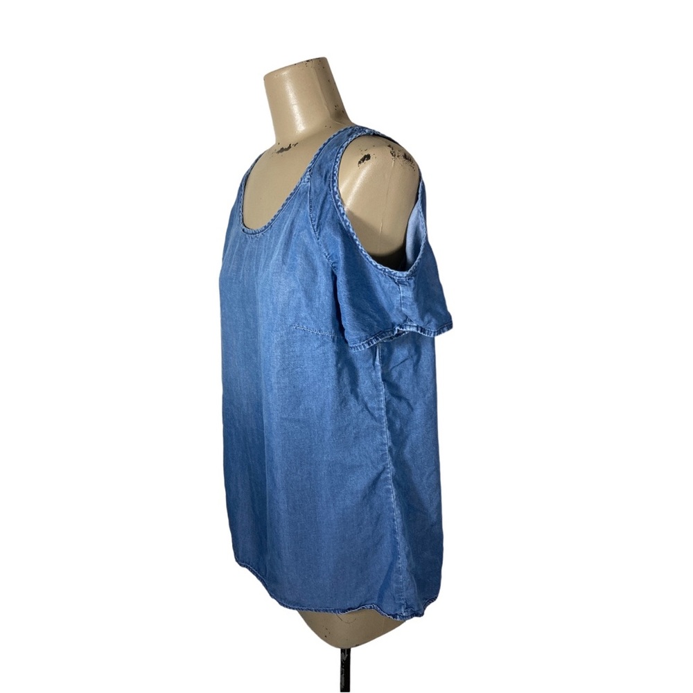 Kut From the Kloth Cold Shoulder Blue Chambray Top Blouse Sz Small